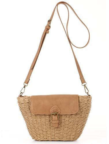 EVEOUT Stroh Umhängetasche Damen Sommer Klein Weidengeflecht Rattan Korb Tasche Chic Gewebte Crossbody Strohtasche für Strand