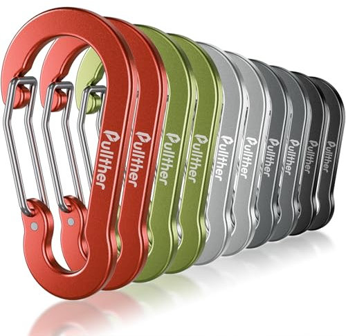 pullther 10 Pezzi Moschettone Multipli, 70mm/2.76'' moschettoni portachiavi piccoli, Aluminium D-Ring Gancio Portachiavi per Outdoor Sports, Hiking, Camping, Pesca