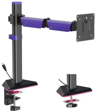 Spacetronik Monitor Halterung für 17–40 Zoll Bildschirme, Monitor Arm 1 Monitor mit Neigen, Drehen, Höhenverstellung, VESA 75/100 mm, Kabelmanagement, Tischhalterung bis 12 kg, mit RGB Licht