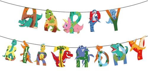 CharmeFleur Dinosaurio Feliz Cumpleaños Banner, Cartel de Cumpleaños para Decoración de Fiesta, Decoración de Cumpleaños para Niños, Decoraciones de Fiesta de Dinosaurio, Decoraciones de Cumpleaños