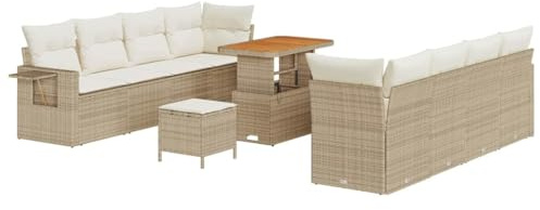 vidaXL 11-teiliges Garten-Sofa-Set mit Kissen in Beige aus Poly-Rattan und Akazie – Modular, ideal für Lounge, Terrasse und Garten.