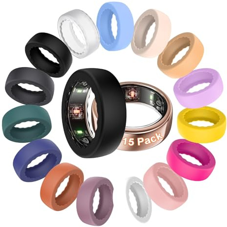 BO&DQQ 15er Pack Smart Ring Silikon-Schutzhülle Kompatibel mit Oura Ring Gen 4/4 Ceramic, Gen 3 Horizon/Heritage - Anti-Kratzschutz, elastische Hülle für Männer & Frauen Accessoires