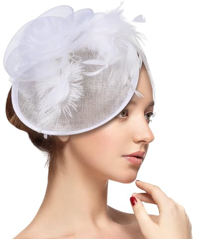 Joyincoser Fascinator Damen Hut mit Haarclip Blume, Mesh, Organza-Bändern Federn auf Haarreif für Cocktailparty Hochzeit Kirche Abendanlässe