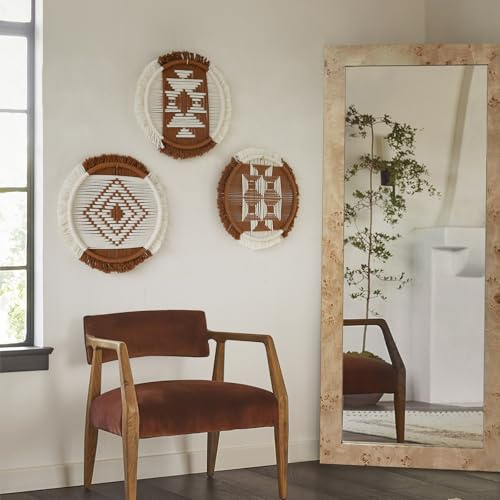 Flber Macrame Wall Hanging Boho Decor Set of 3 – Handmade Round Geometric Woven Cotton Rope Art for Living Room, Bedroom, Entryway or Bohemian Wall Display