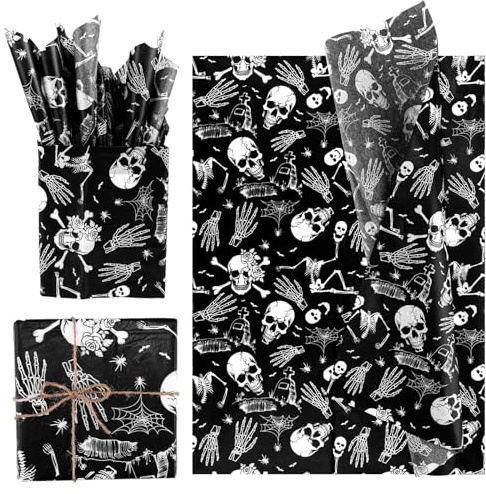 30st Halloween-Seidenpapier, 50x35cm Totenkopfmuster Geschenkpapier Faltbares Seidenpapier für Halloween-Partydekorationen