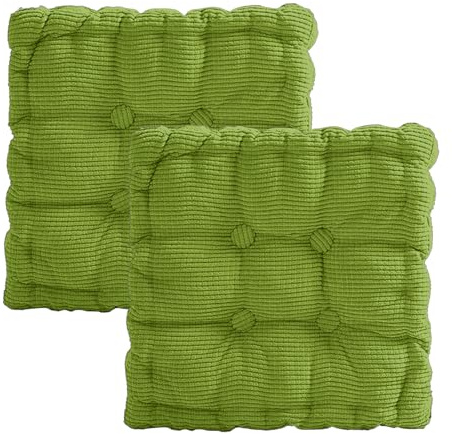 Sitzkissen 40x40 cm 2er Set für Stuhl & Boden, Dicke Steppkissen mit 100% PP-Baumwolle Füllung, Quadrat Stuhlauflage für Indoor & Outdoor, Bodenkissen für Bank, Gartenstuhl und Esszimmer (Grün)