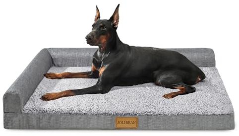 Jolibean Orthopädisches Hundebett Mittelgroße Hunde, 91x61cm,Grau | Egg-Crate Schaumstoff Komfort Unterstützung Hundematte,Waschbarer Hülle Mit Kissen, Wasserdicht Rutschfest