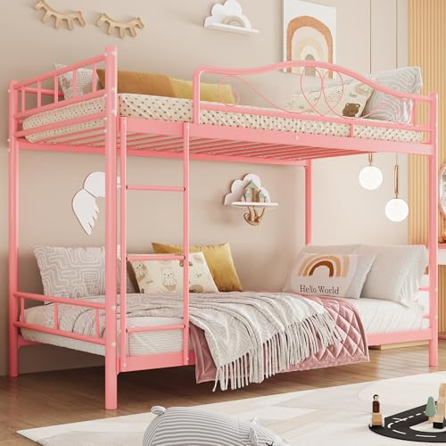 IDEALHOUSE Bunk Bed Twin Over Twin with Ladder & Full Safety Guardrail