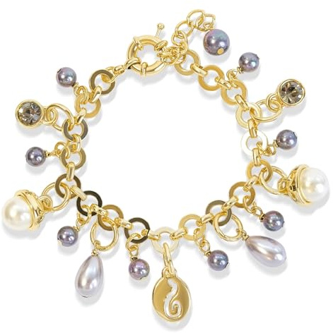 Nobel Bettelarmband Gold Armband Anhängern Kristall Perlen Grau Armband mit Charms SCHMUCK
