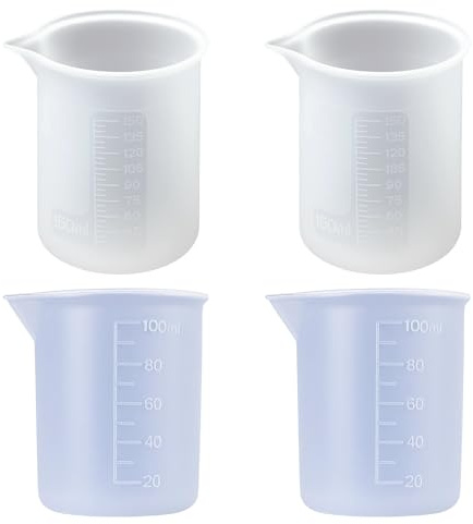 Waschmittel Dosierhilfe, 4 Silikon Messbecher Waschpulver, Dosierhilfe Flüssigwaschmittel, Messbecher 150 ml, 6 x 8 cm und 7 x 6,4 cm