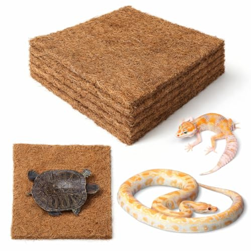 Rliguanrui 6-Pack Natural Coconut Fiber Reptile Carpet, 12x12 Inch Eco-Friendly Terrarium Liner & Bedding for Lizard, Snake, Turtle, Tortoise, Bunny Habitat