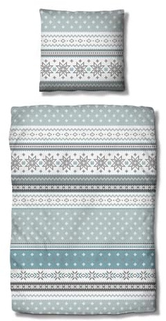 Traumschlaf Biber Bettwäsche Schneeflocken blau – kuschelig warme Winterbettwäsche aus 100% Baumwolle – flauschig, wärmend & atmungsaktiv – mit Reißverschluss – 155x220 cm + 80x80 cm