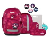 ergobag Schulranzen-Set Pack Set Bundle MondzauBär - Beere | Ergonomischer Schulrucksack flexibel, 7-teiliges Set für die 1. Klasse Grundschule, für Mädchen und Jungen, AW25/26
