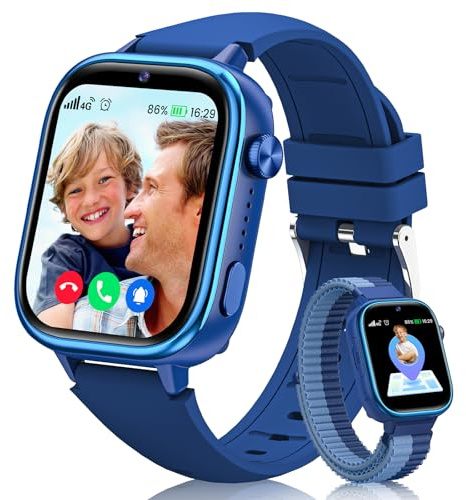 Oliimptek Smartwatch Kinder mit GPS und Telefon, 4G Kinderuhr mit HD-Anrufen, Sprachchat, SOS-Notruf, Schulmodus, Schrittzähler, Wecker, Puzzlespiele, Geschenke für Mädchen Jungen 4-15 Jahren, Blau