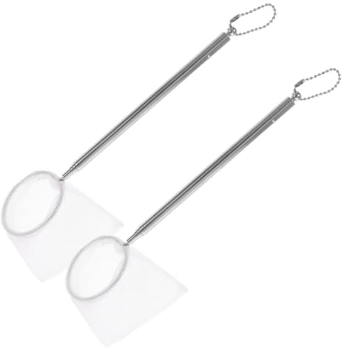 LONZIKP Retini Rotondi Mini (2 Pezzi) con Manico Telescopico per Acquario, Rete a Maglia Fine in Acciaio Inossidabile per Cattura Delicata Pesci, Gamberetti e Pulizia Vasca.