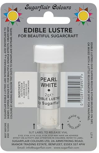 Sugarflair PEARL WHITE Edible Lustre Dust Powder - Cake Decorating Shimmer - Add a Shimmering Sheen to Cake Decorations, Bakes, Icing, Pastes & Chocolate 2g