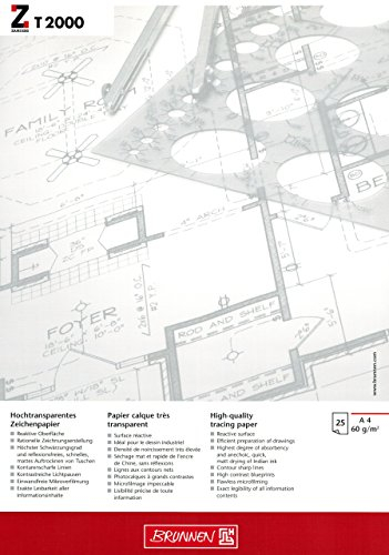 Hochtransparentes Zeichenpapier/Entwurfblock BRUNNEN - ZANDERS T 2000 A4-60 g/m2-25 Blatt (21 x 29,7 cm)