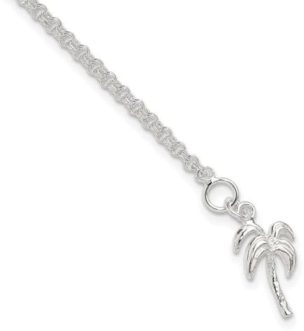 JewelryWeb 925 Sterling Silver Solid Polished Palm Tree Anklet 25 Centimeters Spring-Ring-Anklet for Women