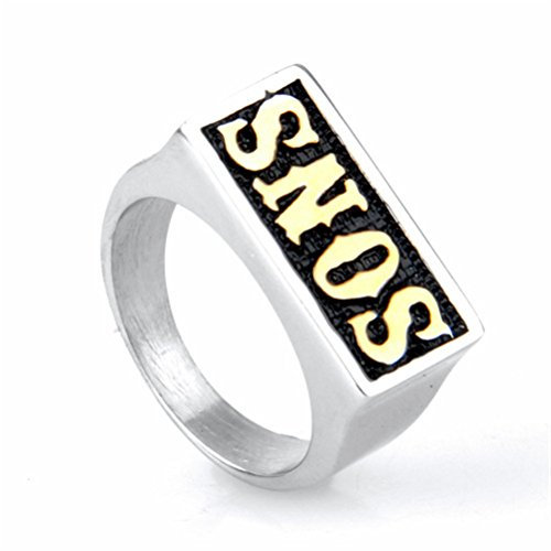 HIJONES Schmuck Herren Edelstahl Biker Ringe, SONS, Jahrgang, Punk, Gold Silber und Schwarz, Größe 70 (22.3)
