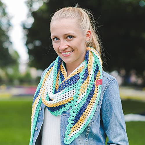 My Oma Tuch Stricken - Strickset/Häkelset Dreieckstuch Rosenblüte Strickpackung/Häkelpackung Stricktuch mit Häkelrand – DIY Set 5 Knäuel Baumwolle Cotton Pure + Nadeln + Anleitung – Tuch häkeln