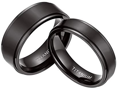 Mabohity Herren-Ring Matt Schwarz Titan-Ring Titanium 8mm Breit Ehering Verlobungsring Freundschaftsring Partnerring Paar Ringe, Größe 67