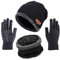 TMEOG Mütze Herren Damen Wintermütze Schal Handschuh Set, Beanie Strickmütze Haube Winter Loop Schal mit Fleecefutter Touchscreen Handschuhe Warme Mütze Schal Handschuh Sets für Herren Damen(Schwarz)