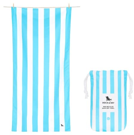 Dock & Bay Beach Towel - Quick Dry, Sand Free - Compact, Lightweight - 100% Recycled - Includes Bag - Cabana Light - Tulum Blue - Large (160x90cm, 63x35)