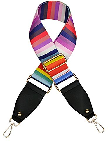 MoreChioce 5CM Breiter Schultergurt für Taschen,Bunter Taschengurt Schulterriemen im Ethno-Stil 120CM Verstellbar Taschengurt Crossbody Tasche Trageriemen Umhängegurt DIY Zubehör,Schwarz Regenbogen
