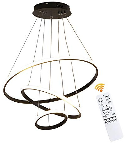 Lichtsse Moderne LED Pendelleuchte Esstischlampe, 90W 5850Lm LED 3-Ring Dimmbar Fernbedienung Hängeleuchte Wohnzimmerlampe Deckenleuchte Schlafzimmer Höhenverstehbar Kronleuchter 40+60+80cm (Schwarz)