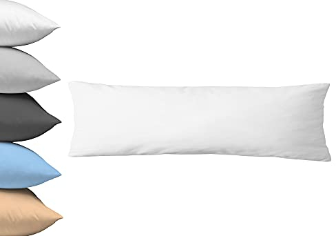 Kopfkissenbezug 40x145cm, Seitenschläferkissen, Serie Jasmin, Weiß, 40 x 145cm, 100% Baumwolle