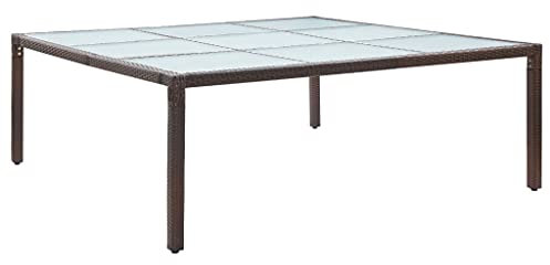 TEWTX7 Gartentisch Mit Glasplatte, Beistelltisch Gartenmöbel Tisch Balkontisch Loungetisch Kaffeetisch Terrassentisch 200×200×74 cm Poly Rattan