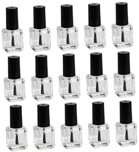 Uonlytech 15pcs Nail Polish Bottles Brush Black Bottles for Nail Art of Remaining Polish for Fashionable Girls and Women