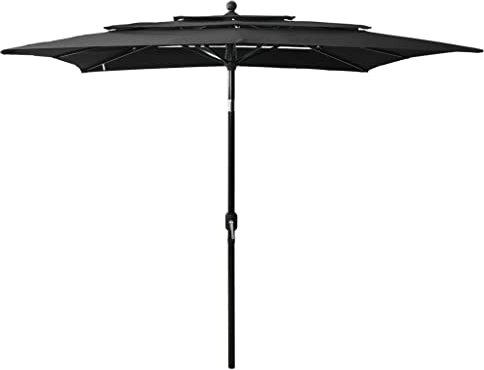 vidaXL Parasol de Jardin à 3 niveaux avec Mât en Aluminium, Pare-soleil de Patio, Abri de Soleil, Parasol de Plage Terrasse, Noir 2x2 m