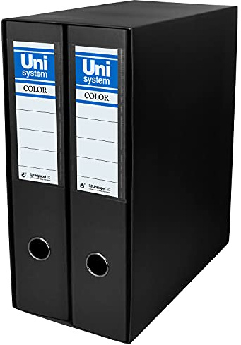 Unisystem Modul mit 2 Aktenordnern, 65 mm, A4, Schwarz | 2 vernickelte Ringe, perfekt zum Sortieren von Dokumenten oder Hüllen mit mehreren Löchern im Büro