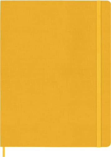 Moleskine Classic Liniertes Notizbuch, Hardcover aus Seide mit Elastikverschluss, XL-Größe, Farbe Orange Gelb