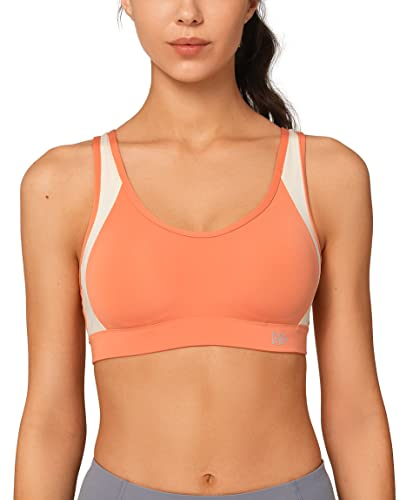 Yvette Damen Sport BH Starker Halt Große Größe Gekreuzt Rücken Gepolstert Fitness Lauf Joggen Yoga Bra,Orange,70C