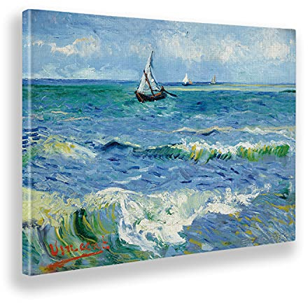 Giallobus - Quadro - Vincent Van Gogh - Il mare a Les Saintes Maries - Tela Canvas Telaio Standard - 50x35 - Pronto da appendere - Quadri moderni per la casa