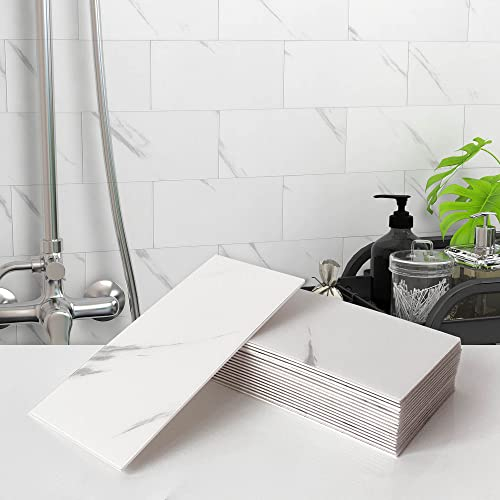 VAOVI Large Subway Self Adhesive Wall Tiles Bathroom,Stick on Kitchen Tile Stickers Marble Shower Wall Panels Waterproof 100x200mm(23Tiles,Calaeatta)