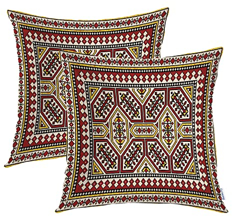 Batmerry Kelim Dreiecks-Kissenbezüge, beige, bunt, Mosaik-Teppich, traditioneller dekorativer Kissenbezug, Digitaldruck, Mischgewebe für Couch, Sofa, Bett, unsichtbarer Reißverschluss, 45,7 x 45,7 cm