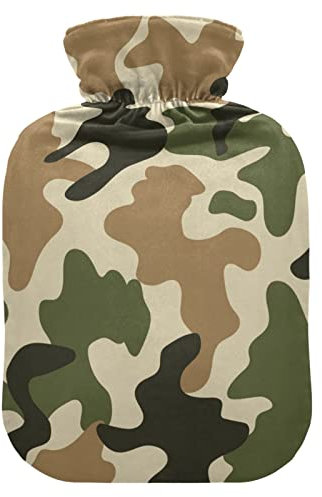 YOUJUNER Hot Water Bottle with Camouflage Green Camo Cover 2 Litre Large Hot Water Bag Warm Comfort Hand Feet Warmer