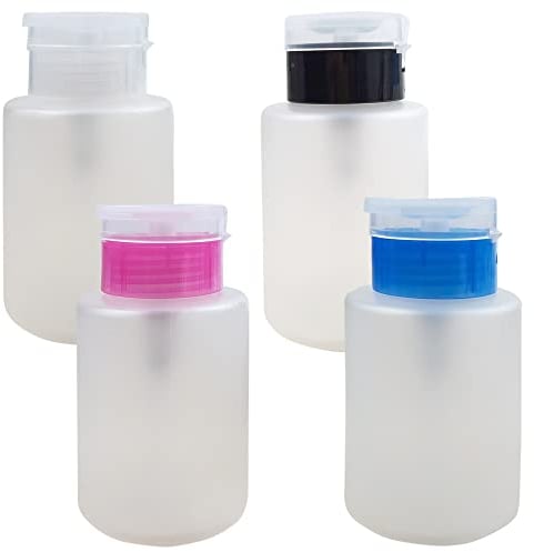 Nail Polish Remover Pump Dispenser,4 Pcs 150ml Push Down Cleanser Bottle Travel Liquid Bottle Container for Nail Polish and Makeup Remover Nail Art Tool Cosmetic Container Set