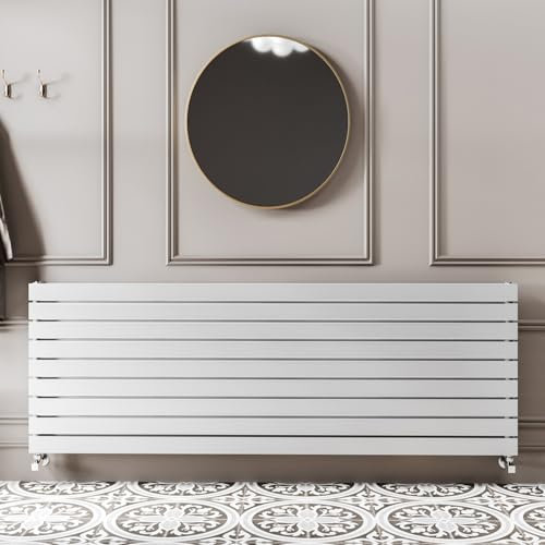 Go Bathrooms Pinta 610 x 1800mm Horizontal Radiator White Flat Panel Single Column Wall Mounted Designer White Radiator Central Heating Includes Brackets