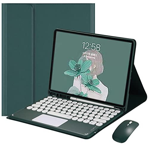 Funda con Teclado Español Ñ para iPad 6ª/5ª generación 2018 2017, Air 2/Air 1, Pro 9.7 pulgadas, trackpad multitáctil, teclado inalámbrico magnético desmontable con soporte para lápices,Dark green