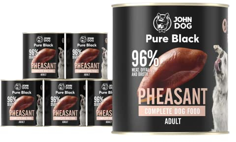 JOHN DOG Hundenassfutter Pure Black Fasan - Premium Getreidefreies Hundefutter mit 96% Fleisch - Monoprotein Nassfutter für ausgewachsene Hunde 6 x 800g
