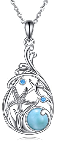 YFN Larimar Strand Halskette Sterling Silber Seestern Ozean Schmuck für Frauen (larimar)