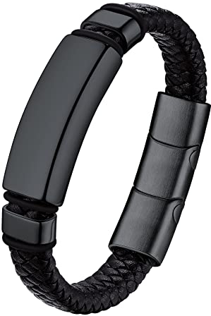 Bestyle Herrenarmband Leder Schwarz geflochten Echtleder Armbänder mit Magnetverschluss Männerschmuck verstellbare Lederarmband Armkette Armschmuck Accessoire, 23cm, Schwarz
