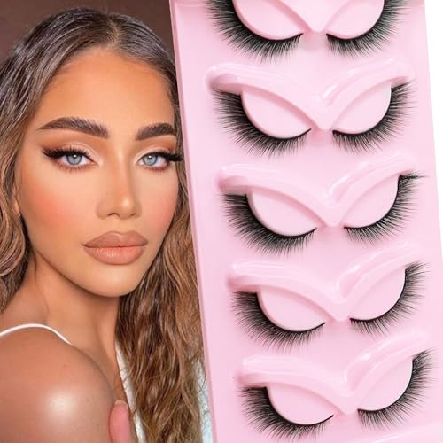 Veleasha Fox Eye Wimpern L Curl Fluffy Falsche Wimpern 5 Paar Set Cat Eye Wimpern Zart & Leicht Künstliche Wimpern für Puppenaugen-Make-up (Foxy 04)