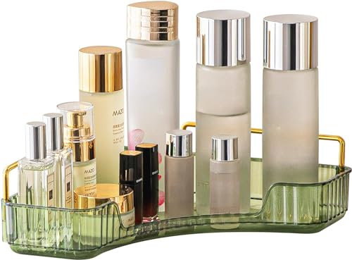 Green 1 Tier Bathroom Counter Shelf for Cosmetics, Toiletries, Lotions, Perfumes - Vanity Organiser with Skincare & Makeup Compartments
