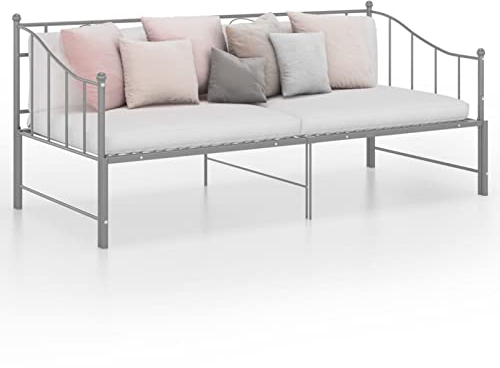 Homgoday Ausziehsofa Bettgestell Ausziehbett Sofabett Tagesbett Schlafsofa Gästebett Metallbett Funktionsbett Bettsofa Schlafsofa für Gästezimmer Wohnzimmer Grau Metall 90x200 cm
