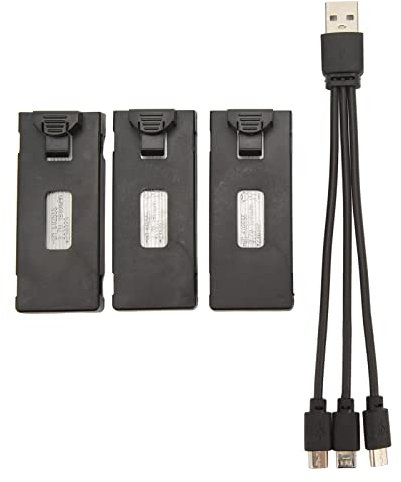 PenRux RC Drone Lithium Battery, 3pcs 3.7V RC Drone Battery with 3 in 1 Charging Cable, Light and Portable RC Aircraft Charging Cable Set for E88 E88Pro LS E525 E525Pro (1800mah)